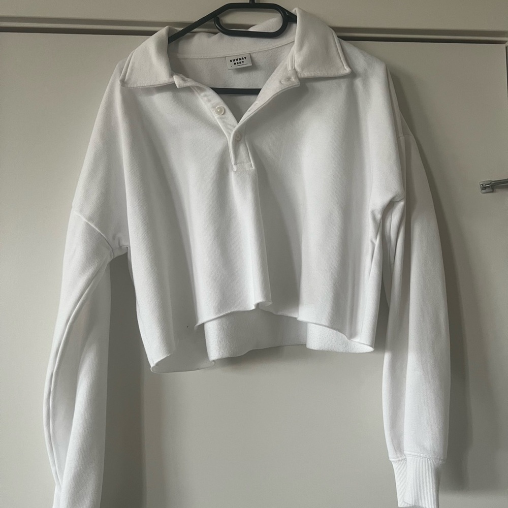 Aritiza Sunday Best White Button Down Cropped Sweater